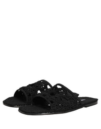 Dolce & Gabbana Black Fabric Woven Slides Sandals Flats Men's Shoes