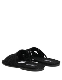 Dolce & Gabbana Black Fabric Woven Slides Sandals Flats Men's Shoes