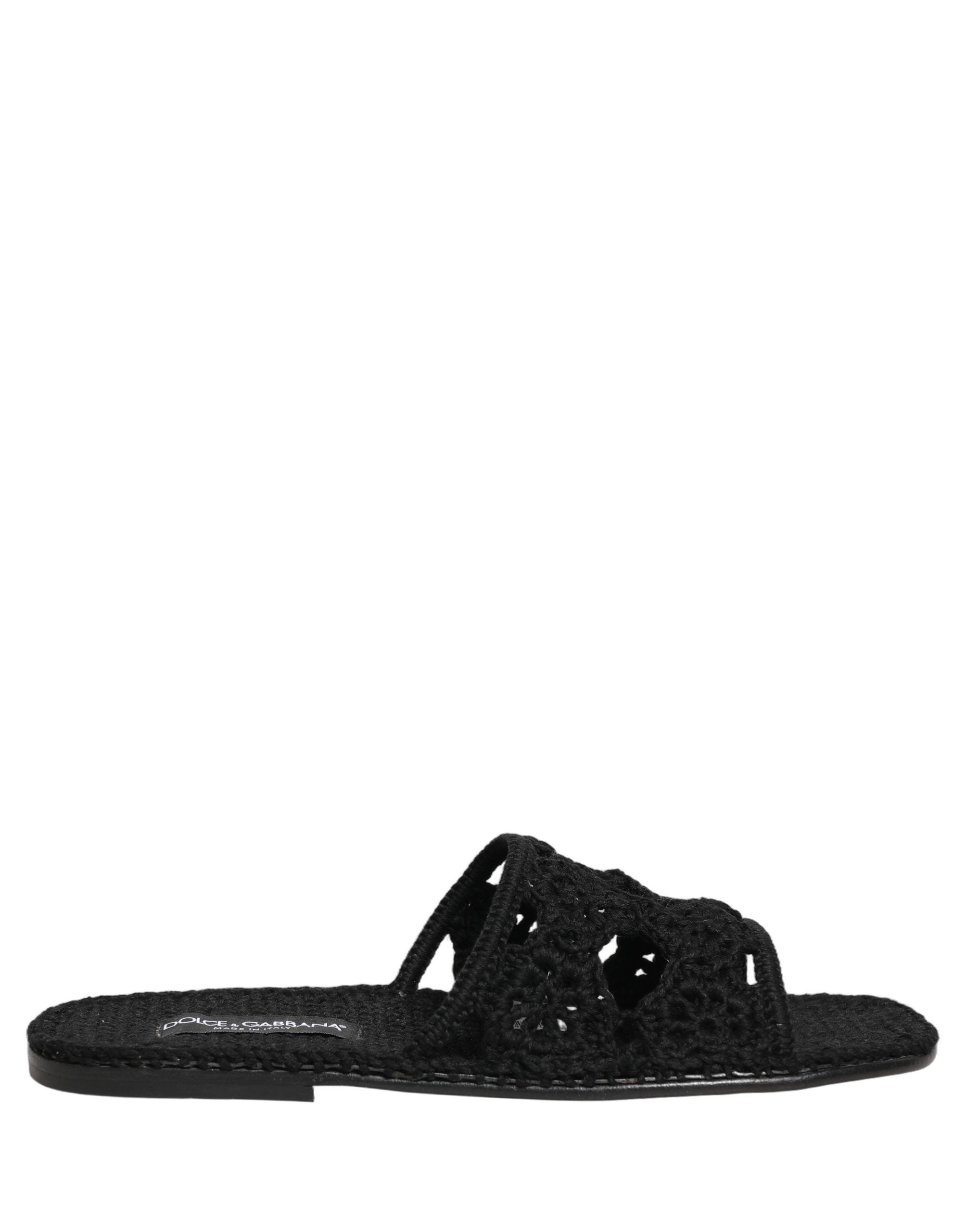Dolce & Gabbana Black Fabric Woven Slides Sandals Flats Men's Shoes