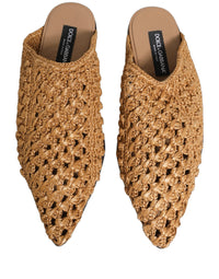 Dolce & Gabbana Dolce & Gabbana Beige Woven Straw Slides Sandals Flats Men's Shoes