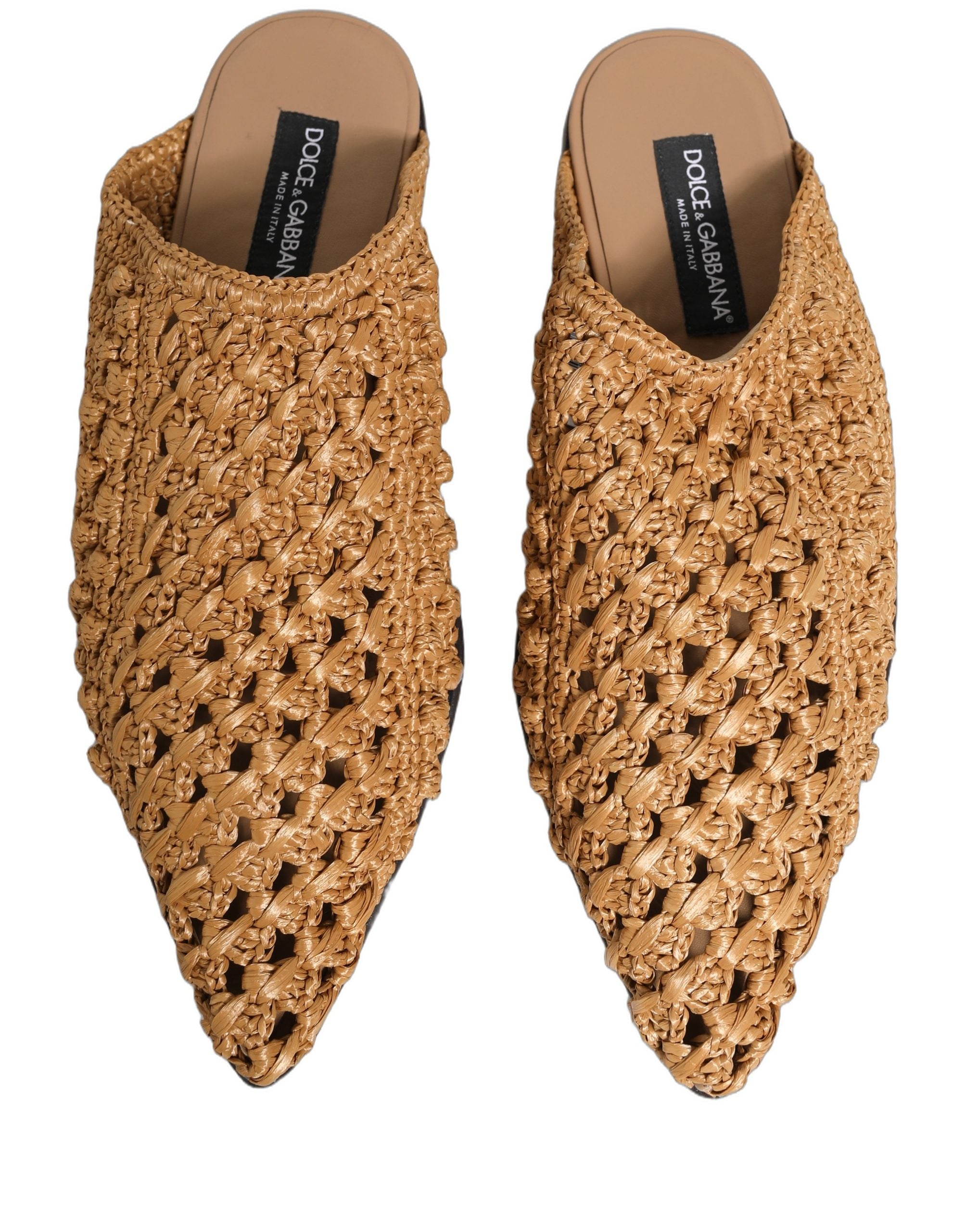 Dolce & Gabbana Dolce & Gabbana Beige Woven Straw Slides Sandals Flats Men's Shoes