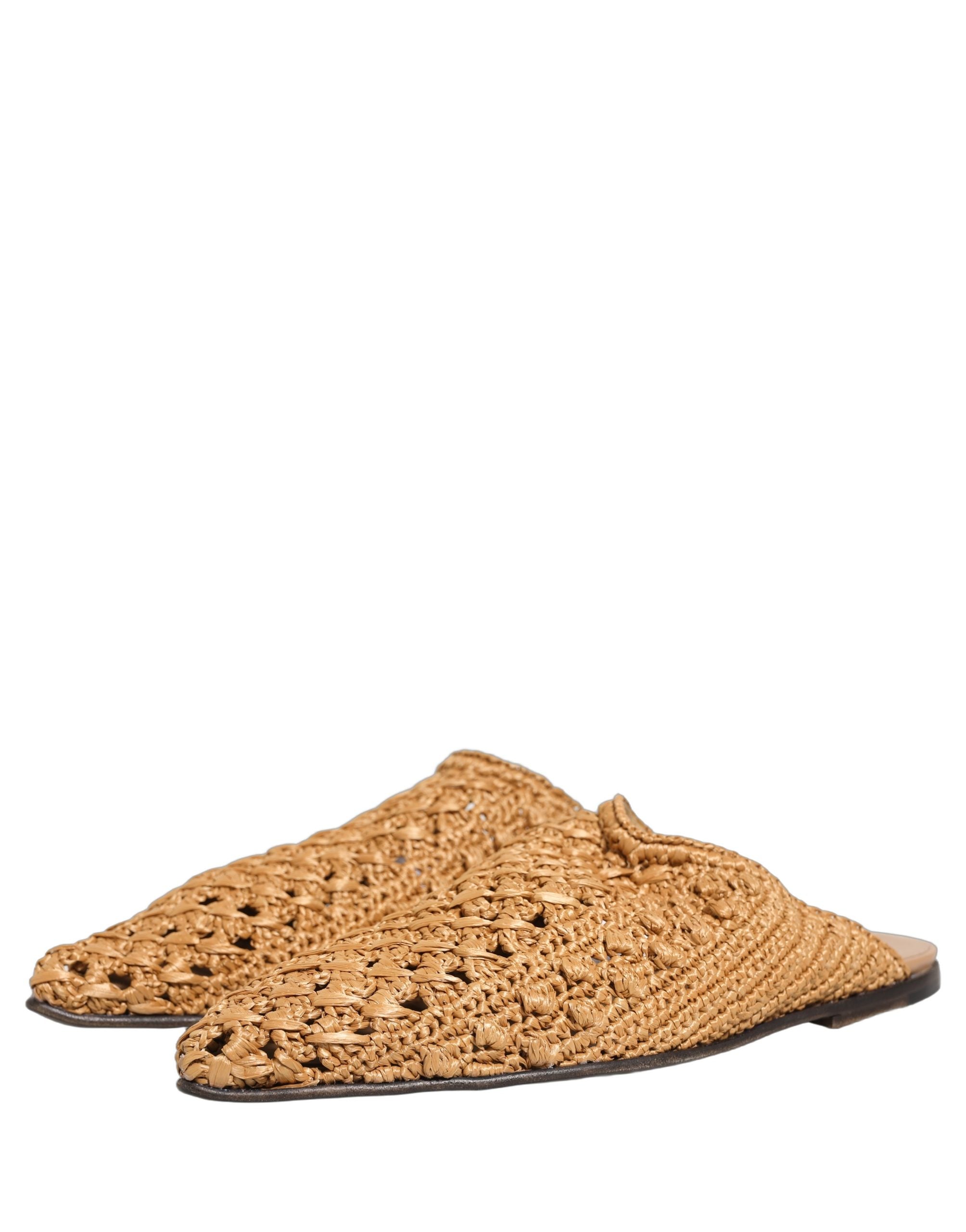 Dolce & Gabbana Dolce & Gabbana Beige Woven Straw Slides Sandals Flats Men's Shoes