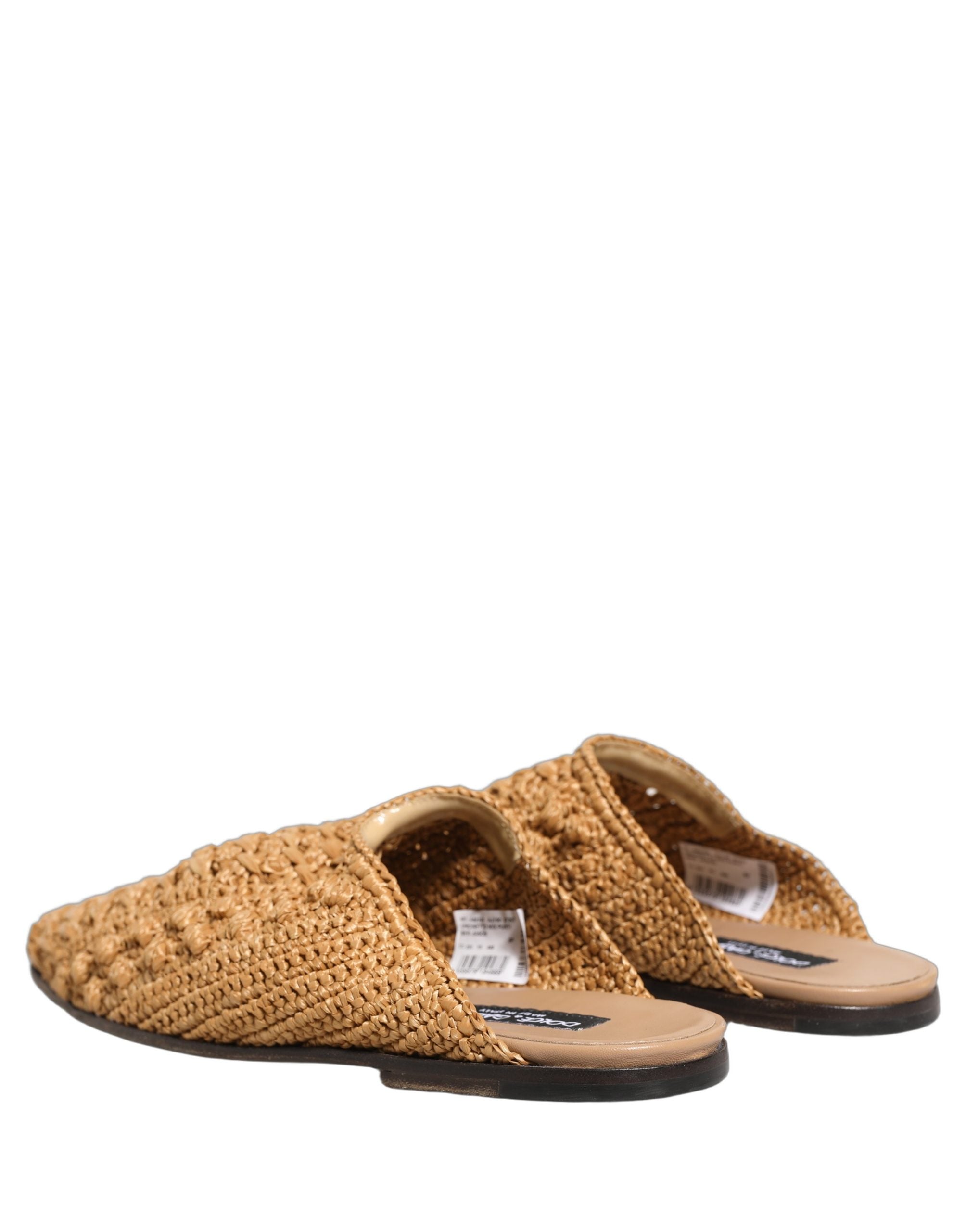 Dolce & Gabbana Dolce & Gabbana Beige Woven Straw Slides Sandals Flats Men's Shoes