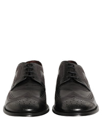 Dolce & Gabbana Dolce & Gabbana Black Embroidered Leather Derby Dress Men's Shoes