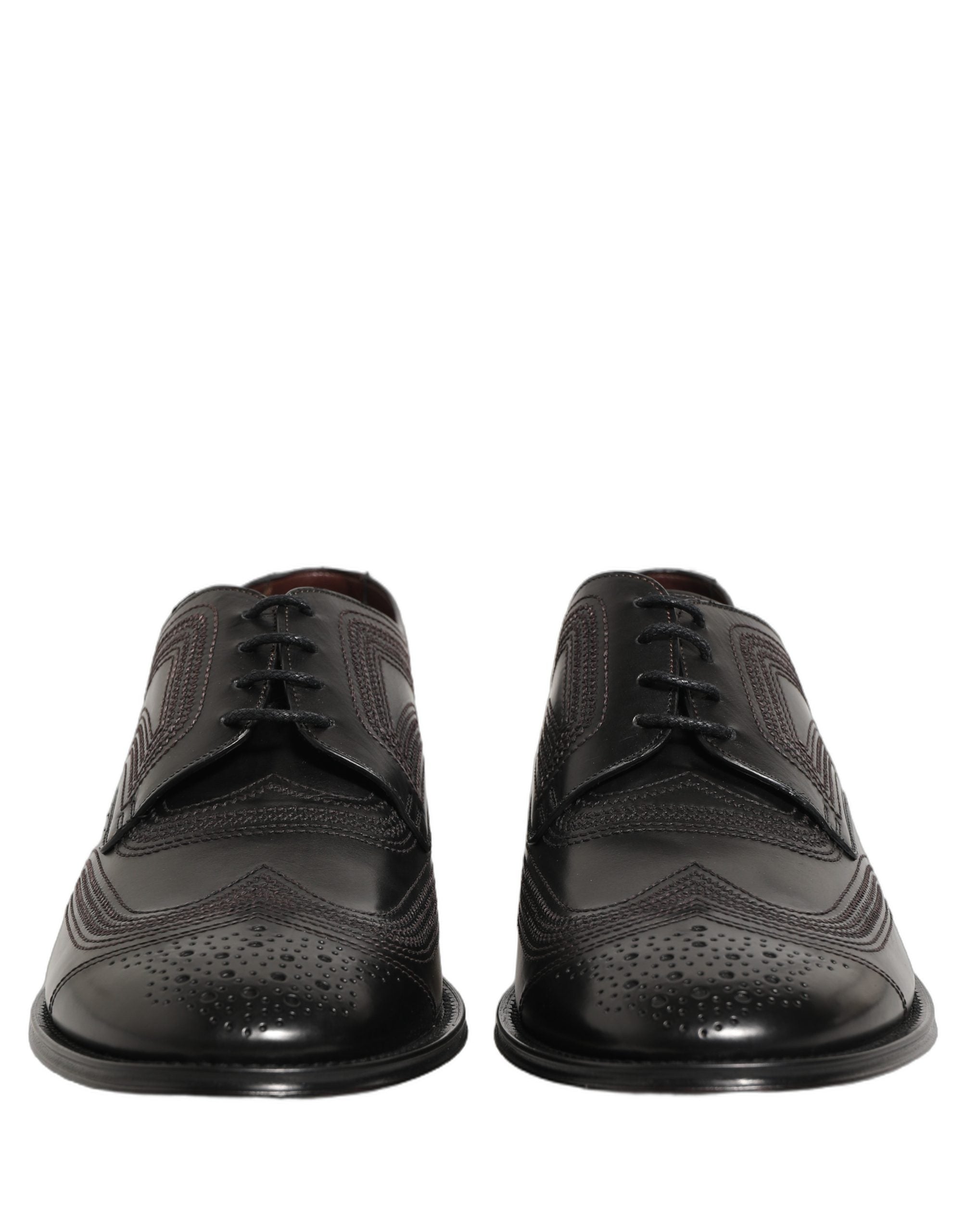 Dolce & Gabbana Dolce & Gabbana Black Embroidered Leather Derby Dress Men's Shoes