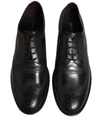 Dolce & Gabbana Dolce & Gabbana Black Embroidered Leather Derby Dress Men's Shoes