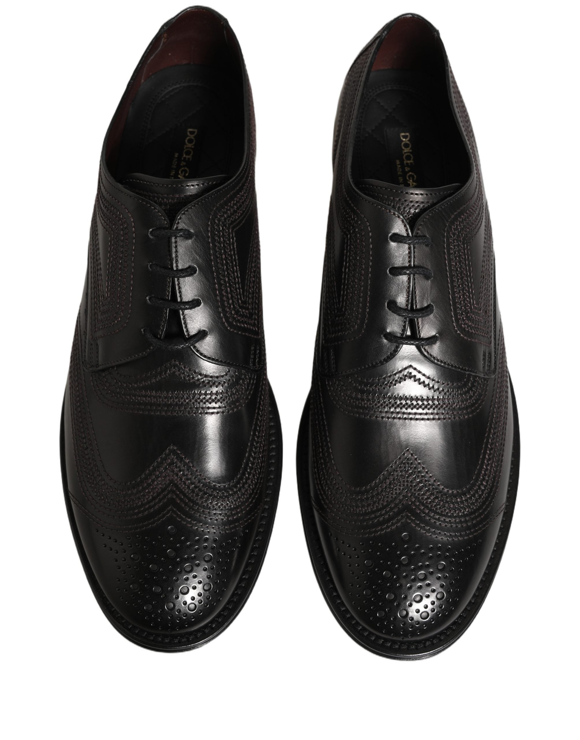 Dolce & Gabbana Dolce & Gabbana Black Embroidered Leather Derby Dress Men's Shoes