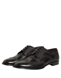 Dolce & Gabbana Dolce & Gabbana Black Embroidered Leather Derby Dress Men's Shoes