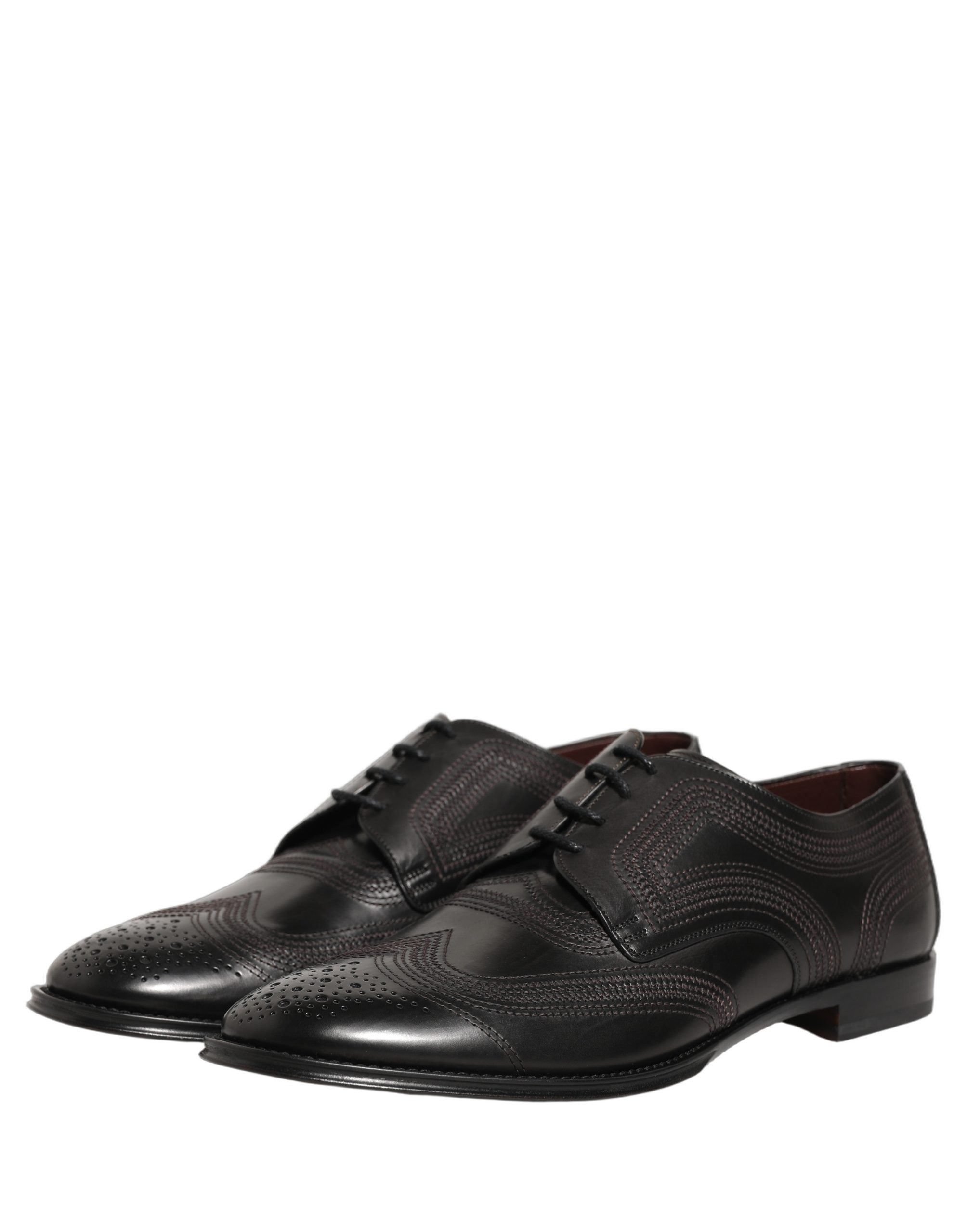 Dolce & Gabbana Dolce & Gabbana Black Embroidered Leather Derby Dress Men's Shoes
