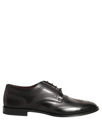 Dolce & Gabbana Dolce & Gabbana Black Embroidered Leather Derby Dress Men's Shoes