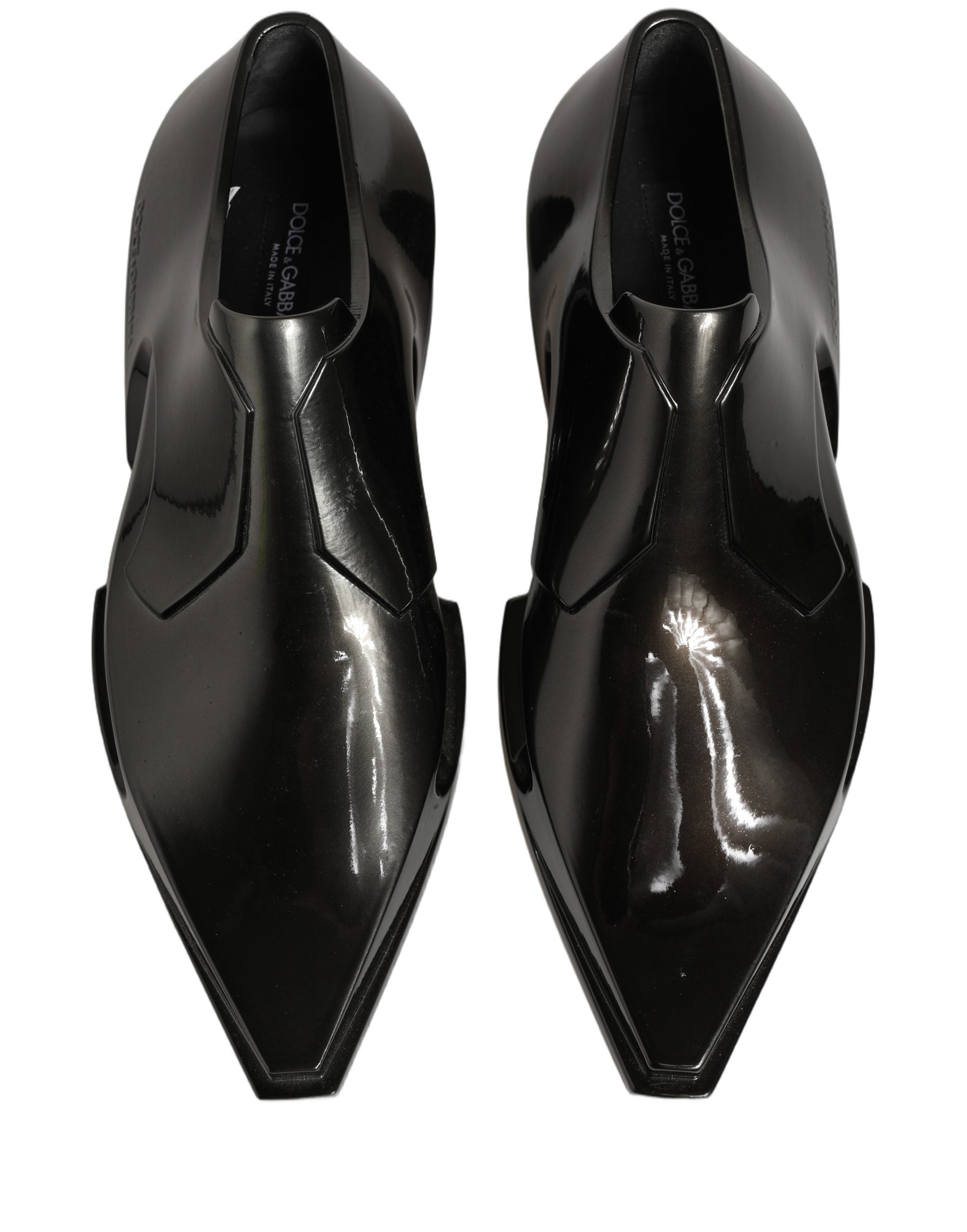 Dolce & Gabbana Dress Shiny Black Slip On Plastic Dress Men's Shoes