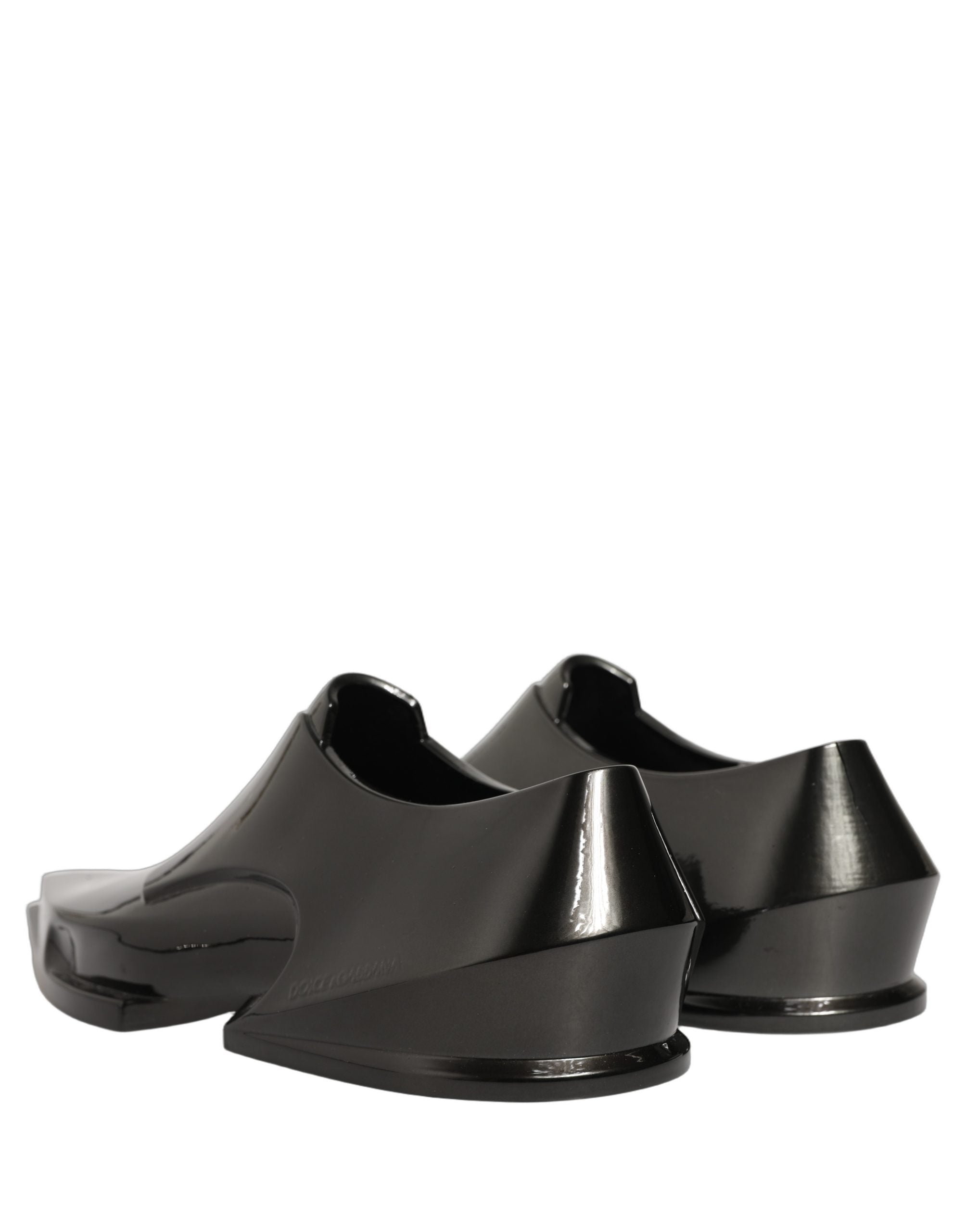 Dolce & Gabbana Dress Shiny Black Slip On Plastic Dress Men's Shoes