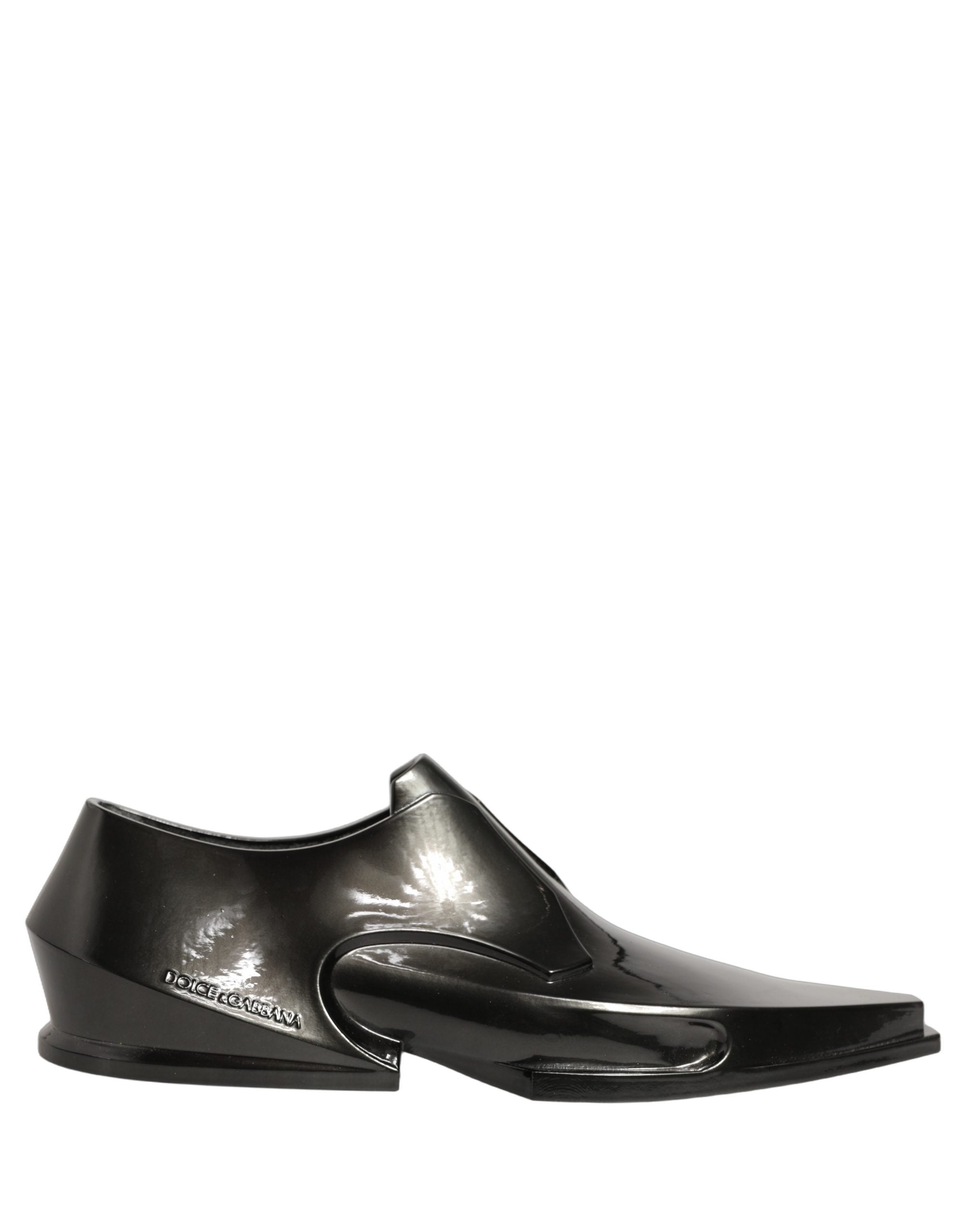 Dolce & Gabbana Dress Shiny Black Slip On Plastic Dress Men's Shoes