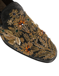 Dolce & Gabbana Black Velvet Embellished Dress Loafers Men's Shoes