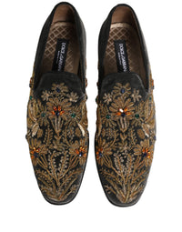 Dolce & Gabbana Black Velvet Embellished Dress Loafers Men's Shoes