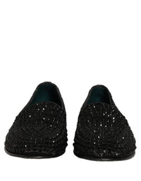 Dolce & Gabbana Black Rhinestone Embellished Loafers Men's Shoes