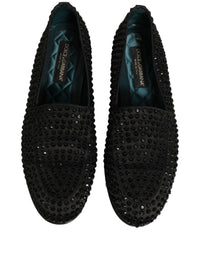 Dolce & Gabbana Black Rhinestone Embellished Loafers Men's Shoes