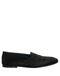 Dolce & Gabbana Black Rhinestone Embellished Loafers Men's Shoes