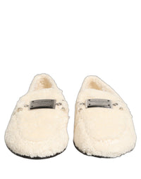Dolce & Gabbana White Fur Shearling Men Dress Loafers Men's Shoes