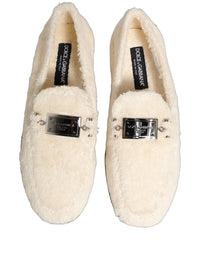 Dolce & Gabbana White Fur Shearling Men Dress Loafers Men's Shoes