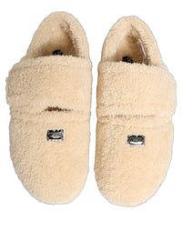 Dolce & Gabbana Beige Faux Fur Flats Men Slides Sandals Men's Shoes