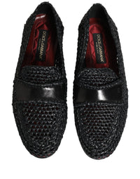 Dolce & Gabbana Black Woven Raffia Slip On Loafers Men's Shoes