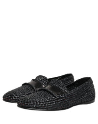 Dolce & Gabbana Black Woven Raffia Slip On Loafers Men's Shoes