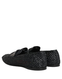 Dolce & Gabbana Black Woven Raffia Slip On Loafers Men's Shoes