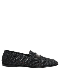 Dolce & Gabbana Black Woven Raffia Slip On Loafers Men's Shoes