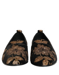Dolce & Gabbana Black Floral Jacquard Dress Loafers Men's Shoes