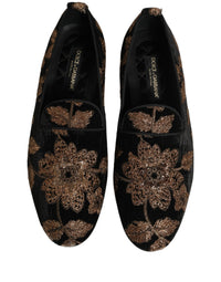 Dolce & Gabbana Black Floral Jacquard Dress Loafers Men's Shoes