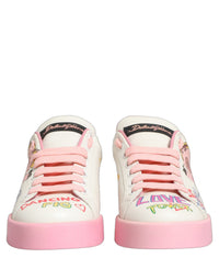 Dolce & Gabbana White Pink Portofino Royal Pig Sneakers Women's Shoes