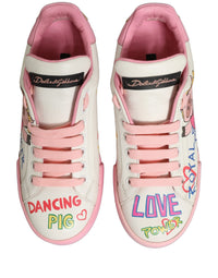 Dolce & Gabbana White Pink Portofino Royal Pig Sneakers Women's Shoes