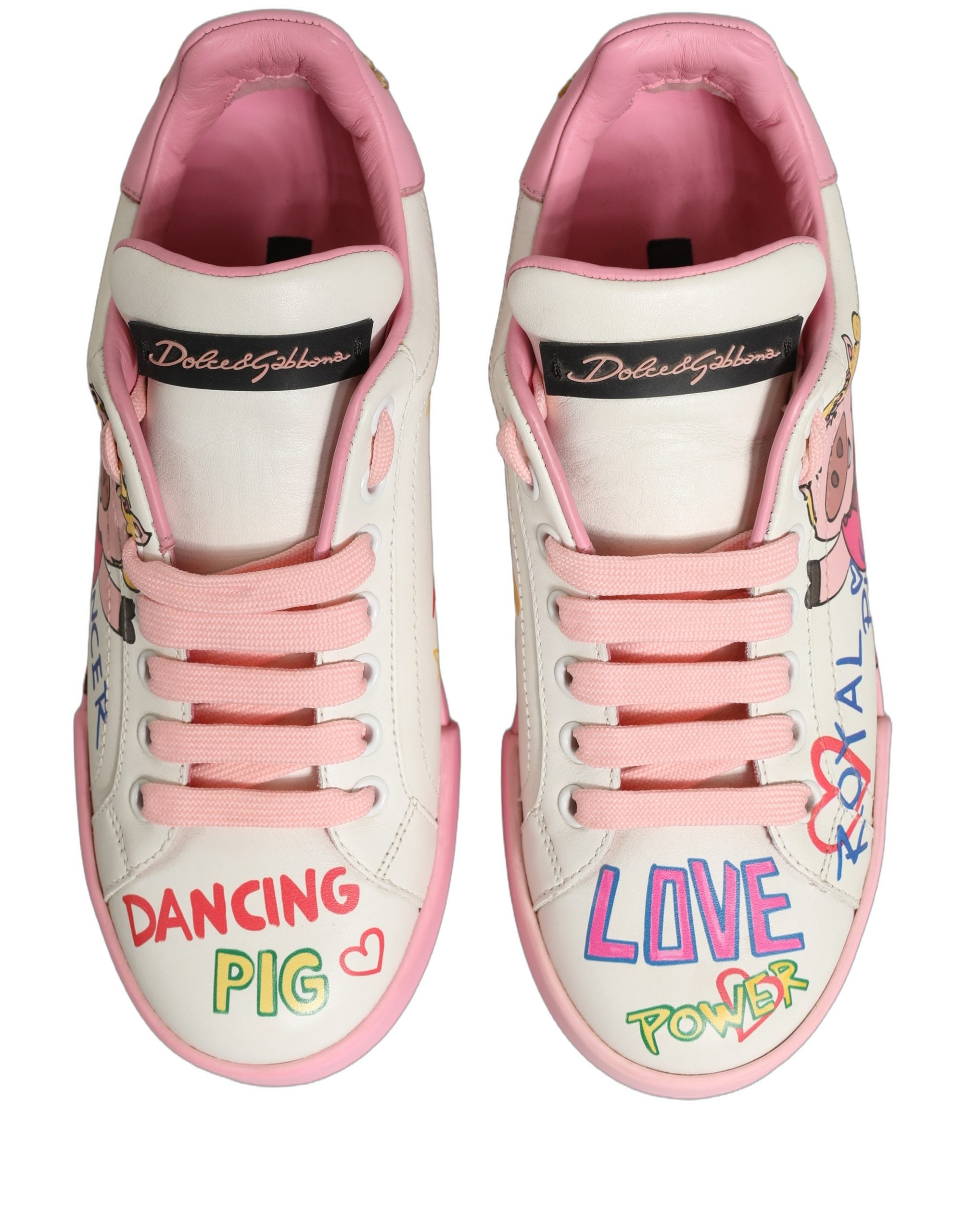 Dolce & Gabbana White Pink Portofino Royal Pig Sneakers Women's Shoes