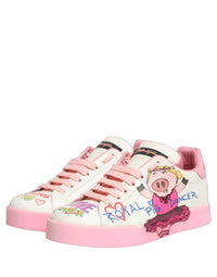 Dolce & Gabbana White Pink Portofino Royal Pig Sneakers Women's Shoes