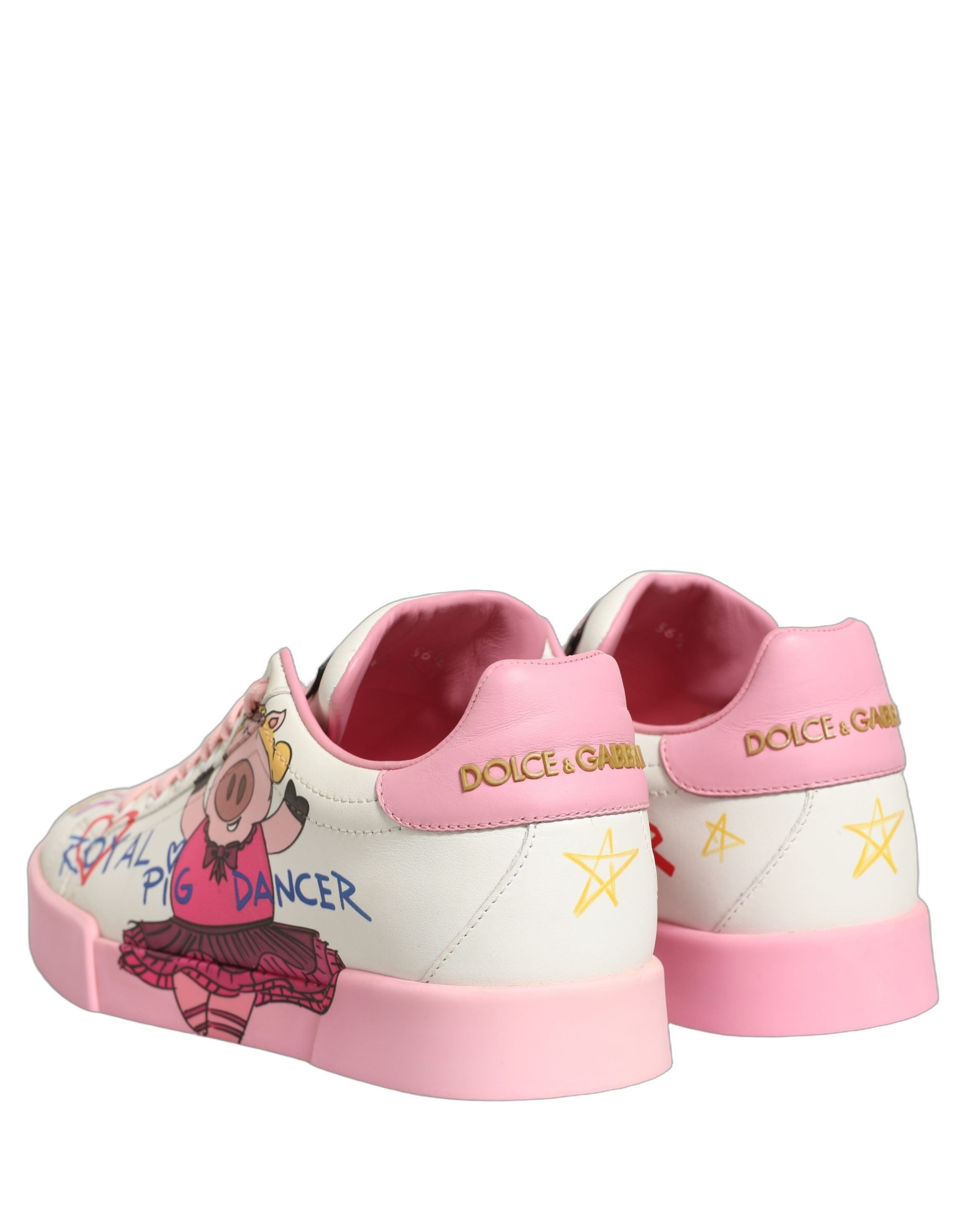 Dolce & Gabbana White Pink Portofino Royal Pig Sneakers Women's Shoes