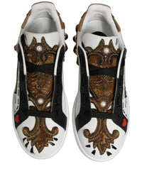 Dolce & Gabbana White Gold Studded Portofino Sneakers Women's Shoes