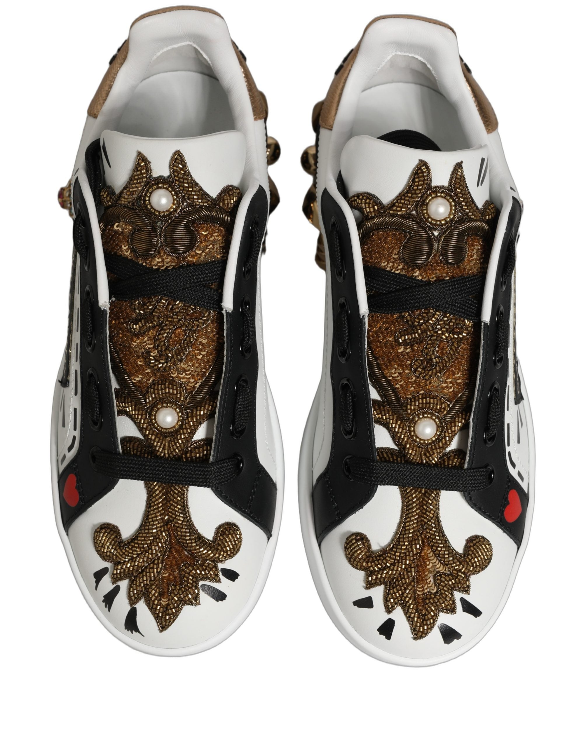 Dolce & Gabbana White Gold Studded Portofino Sneakers Women's Shoes