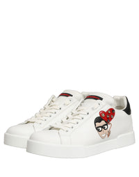 Dolce & Gabbana White Patch Calfskin Nappa Portofino Sneakers Women's Shoes
