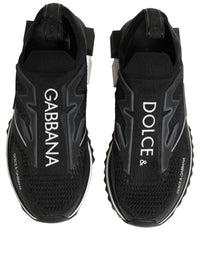 Dolce & Gabbana Black White Sorrento Slip-On Logo Sneakers Women's Shoes