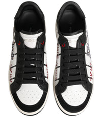 Dolce & Gabbana White Black DG Logo King Patch Low-Top Sneaker Men's Shoes