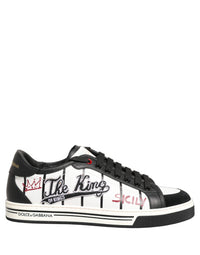 Dolce & Gabbana White Black DG Logo King Patch Low-Top Sneaker Men's Shoes