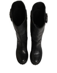 Dolce & Gabbana Black Leather Buckle Detail Mid Calf Boots Women's Shoes