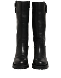 Dolce & Gabbana Black Leather Buckle Detail Mid Calf Boots Women's Shoes