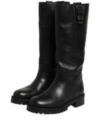 Dolce & Gabbana Black Leather Buckle Detail Mid Calf Boots Women's Shoes