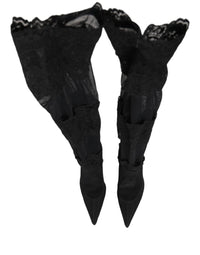 Dolce & Gabbana Black Over The Knee Sock Pumps Boots Women's Shoes