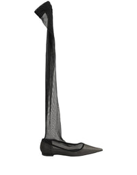 Dolce & Gabbana Black Over The Knee Tulle Flats Boots Women's Shoes