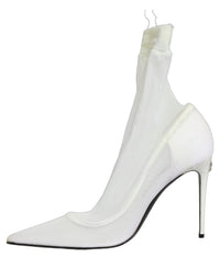 Dolce & Gabbana White Tulle Stretch Mesh Sock Boots Women's Shoes (Authentic Pre-Loved)