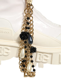 Dolce & Gabbana White Leather Rubber Logo Ankle Boots Women's Shoes
