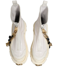 Dolce & Gabbana White Leather Rubber Logo Ankle Boots Women's Shoes